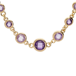 Collier en plaqué or tutti frutti avec oxydes ronds violets 40+4.5cm