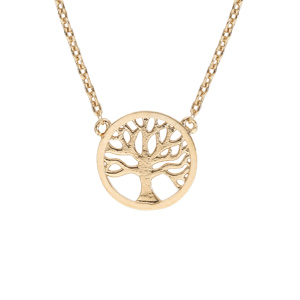 Collier en plaqué or chaîne avec pastille arbre de vie 40+5cm