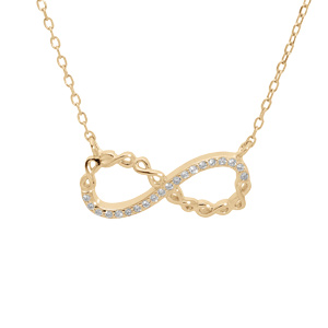 Collier en plaqué or chaîne avec motif infini et oxydes blancs sertis longueur 44cm réglable 42 et 40cm