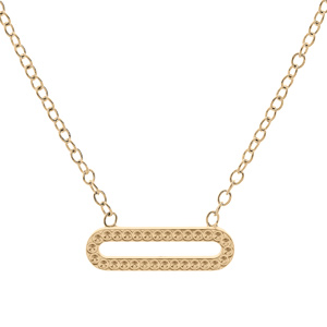 Collier en plaqué or chaîne avec pendentif rectangulaire contour perlé 38,5+5cm