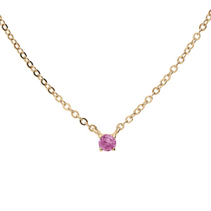 Collier en plaqué or chaîne avec pendentif pierre véritable Tourmaline rose 3mm 38+5cm