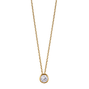 Collier en plaqué or chaîne maille vénitienne avec pendentif oxyde rond blanc serti clos – longueur 45cm