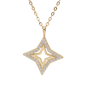 Collier en plaqué or chaîne avec pendentif étoile ajourée contour oxydes blancs sertis 40+4cm