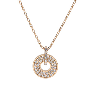 Collier en plaqué or chaîne avec pendentif rondelle évidée et oxydes blancs sertis 40+5cm