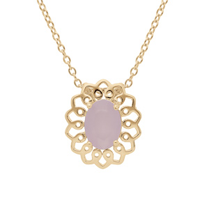 Collier en plaqué or chaîne avec pendentif fleur et pierre rose 42+3cm