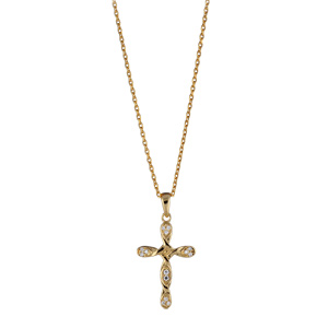 Collier en plaqué or chaîne avec pendentif croix vrillée et ornée de petits oxydes blancs - longueur