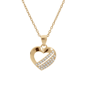 Collier en plaqué or chaîne avec pendentif coeur 3 barrettes oxydes blancs sertis 40+5cm