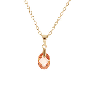 Collier en plaqué or chaîne avec pendentif goutte oxyde orangé facetté 40+5cm