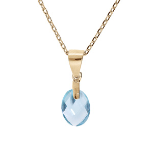 Collier en plaqué or chaîne avec pendentif goutte oxyde bleu ciel facetté 40+5cm