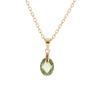 Collier en plaqué or chaîne avec pendentif goutte oxyde vert olive faceté 40+5cm