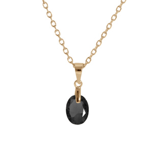 Collier en plaqué or chaîne avec pendentif goutte oxyde noir faceté 40+5cm