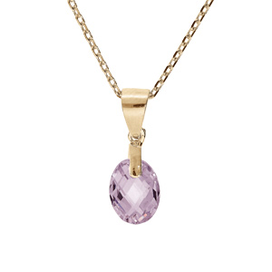 Collier en plaqué or chaîne avec pendentif goutte oxyde mauve facetté 40+5cm