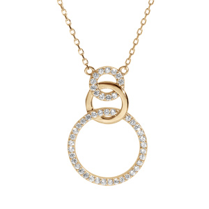 Collier en plaqué or avec 3 anneaux avec oxydes blancs sertis et 1 lisse 40+5cm
