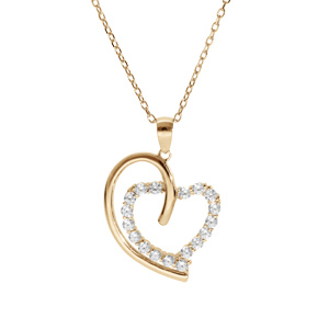 Collier en plaqué or chaîne avec pendentif grand coeur oxydes blancs sertis 40+5cm