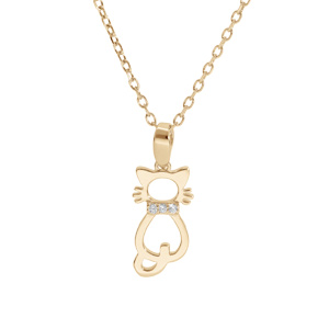 Collier en plaqué or chaîne avec pendentif chat ajouré 40+5cm