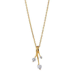 Collier en plaqué or chaîne avec pendentif 3 tiges avec 1 oxyde blancs serti à chaque extrémité - lo