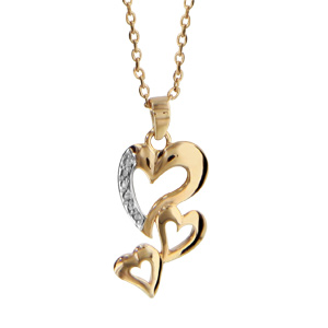 Collier en plaqué or chaîne avec pendentif 3 coeurs découpés dont 1 ouvragé - longueur 42cm + 3cm de