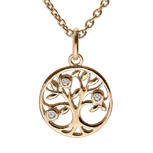 Collier en plaqué or chaîne avec pendentif petit arbre de vie et oxydes blancs sertis 42+3cm