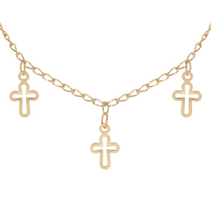 Collier en plaqué or chaîne avec pampilles croix évidées 40+5cm