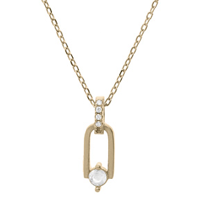 Collier en plaqué or chaîne avec pendentif rectangulaire et oxyde blanc serti 40+3cm