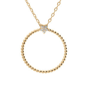 Collier en plaqué or chaîne avec pendentif boules et étoile d'oxydes blancs sertis 42+3cm