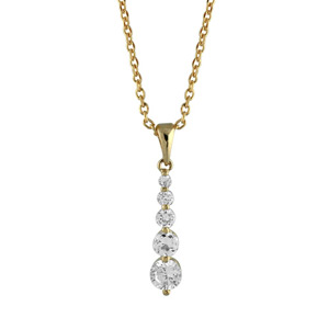 Collier en plaqué or chaîne avec pendentif oxydes blancs de taille dégradée - longueur 42cm + 5cm de