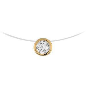 Collier en plaqué or fil en nylon avec pendentif oxyde rond blanc serti clos