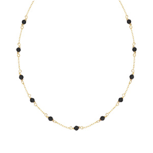 Collier en plaqué or pierre onyx véritable, réglable de 38cm à 42cm