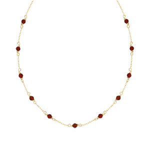 Collier en plaqué or pierre agate rouge véritable 38+4cm