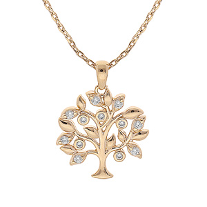 Collier en plaqué or chaîne avec pendentif arbre de vie et oxydes blancs sertis 42+3cm