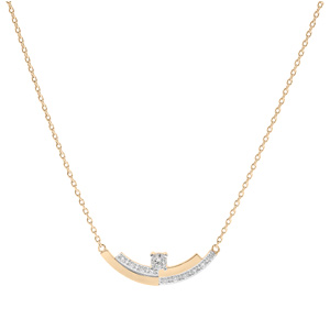 Collier en plaqué or chaîne avec pendentif oxyde blanc solitaire et rail d'oxydes blancs sertis 42+3