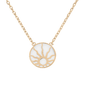 Collier en plaqué or chaîne avec pendentif soleil blanc 37,5+4cm