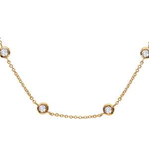 Collier en plaqué or chaîne avec 6 oxydes blancs serties clos – longueur 38cm + 4cm de rallonge
