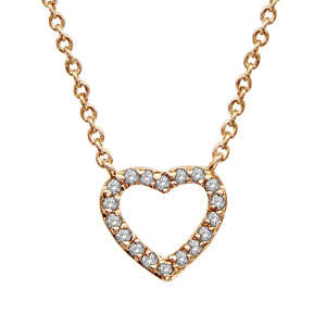 Collier en plaqué or chaîne avec pendentif coeur épais ajouré orné d'oxydes blancs - longueur 39,5cm