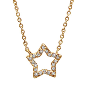 Collier en plaqué or chaîne avec pendentif étoile ajourée ornée d'oxydes blancs au milieu - longeur