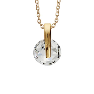 Collier en plaqué or chaîne avec pendentif bélière lisse avec oxyde rond blanc – longueur 40cm + 4cm de rallonge