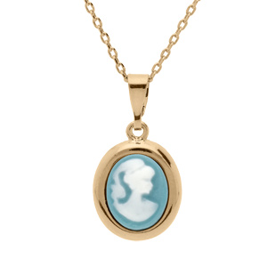 Collier en plaqué or chaîne avec pendentif Camée bleu 40+5cm