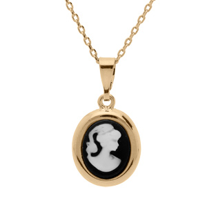 Collier en plaqué or chaîne avec pendentif Camée noir 40+5cm