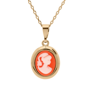 Collier en plaqué or chaîne avec pendentif Camée rose 40+5cm