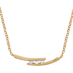 Collier en plaqué or chaîne avec pendentif 2 baguettes lisses avec 3 oxydes blancs entre les 2 – longueur 44,5cm + 3,5cm de rallonge