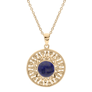 Collier en plaqué or chaîne avec pendentif ethnique et pierre Lapis Lazuli véritable 42+3cm