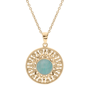 Collier en plaqué or chaîne avec pendentif ethnique et pierre Amazonite véritable 42+3cm