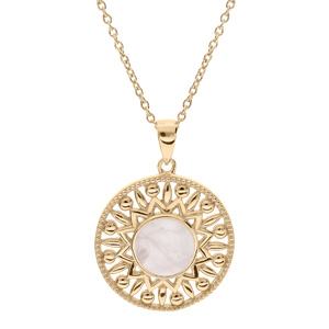 Collier en plaqué or chaîne avec pendentif ethnique et pierre Quartz rose véritable 42+3cm