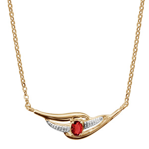 Collier en plaqué or chaîne avec pendentif 2 brins torsadés dont 1 lisse et l’autre orné d’oxydes blancs et 1 oxyde rouge au milieu – longueur 43cm + 2cm de rallonge
