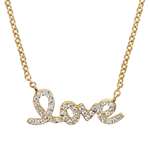 Collier en plaqué or chaîne avec pendentif love orné d'oxydes blancs sertis - longueur 40cm + 4cm de