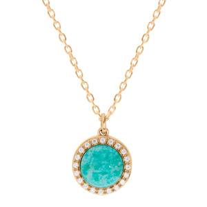 Collier en plaqué or chaîne avec pendentif pierre Amazonite naturelle et contour oxydes blancs sertis 42+3cm
