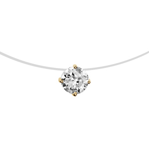 Collier en plaqué or fil en nylon avec pendentif oxyde blanc solitaire de 7mm – longueur 42cm