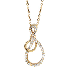 Collier en plaqué or chaîne avec pendentif boucles emmaillées dont 1 petite lisse et l'autre ornée d