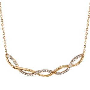 Collier en plaqué or chaîne avec pendentif 2 brins torsadés, 1 lisse et l'autre orné d'oxydes blancs
