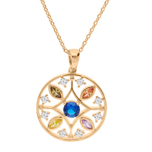 Collier en plaqué or chaîne avec pendentif cercle et losange empierrés 39+5cm